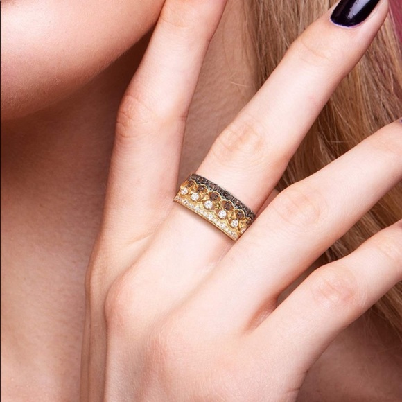 14k Champagne Vanilla Chocolate Diamonds Ring - Picture 4 of 7